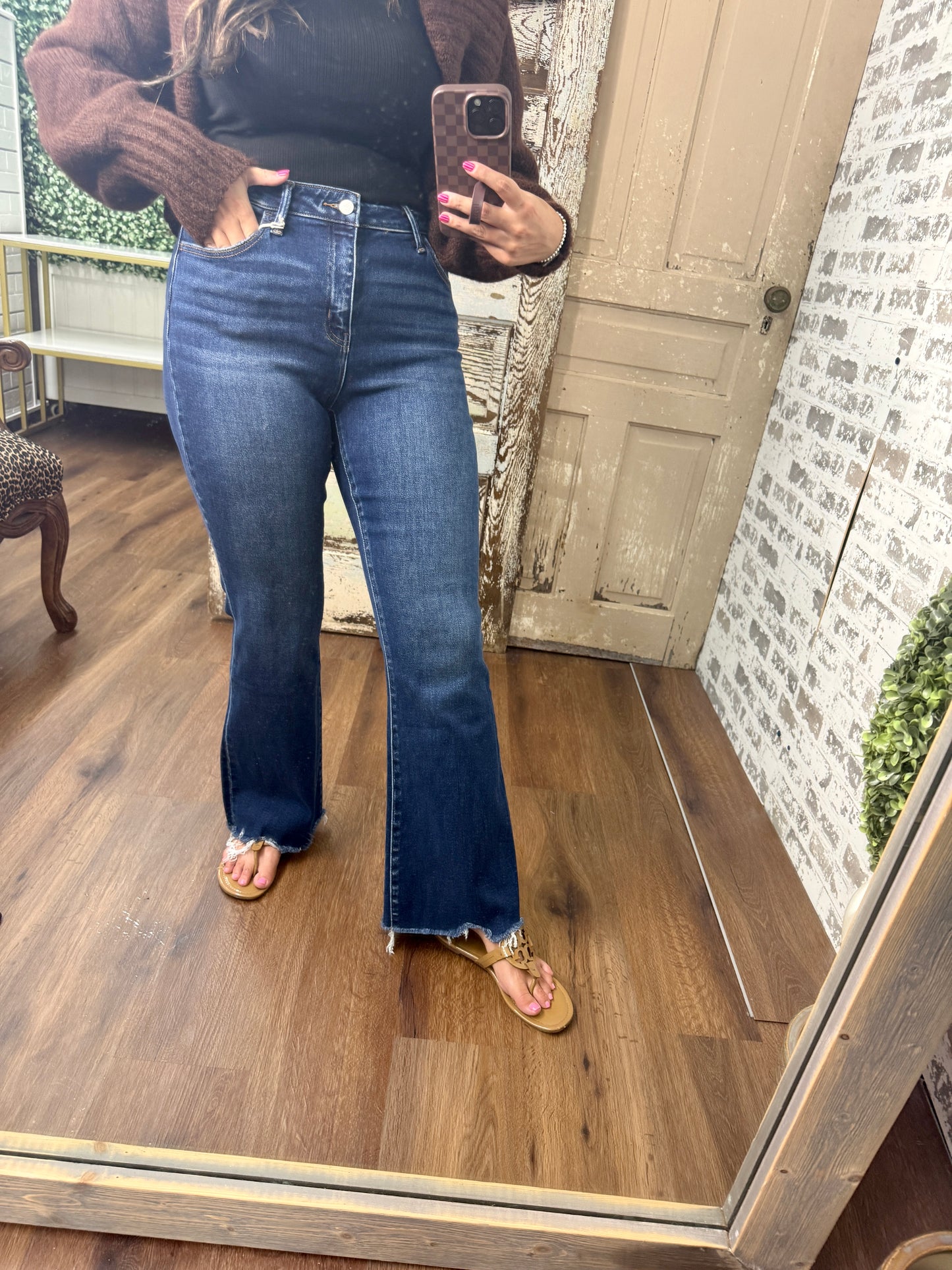 Toba HR Flare With Distressed Hem Jeans by Lovervet