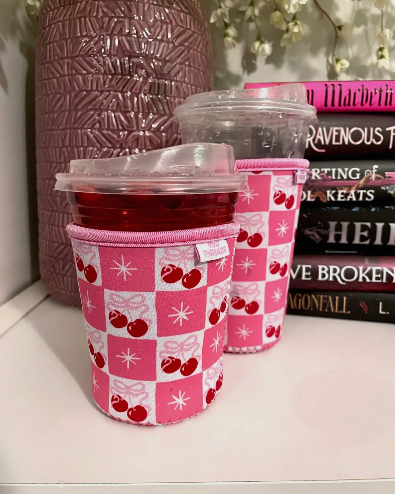 Cherry Bow Coquette Girl Iced Coffee Drink Sleeve