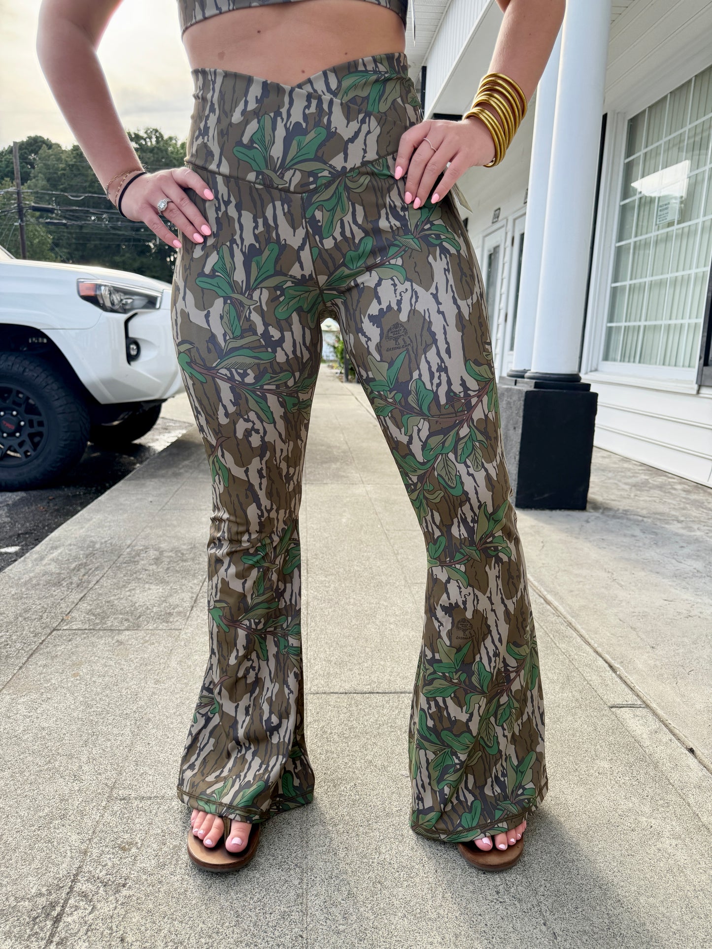 Local Girl Green Leaf Flare Leggings