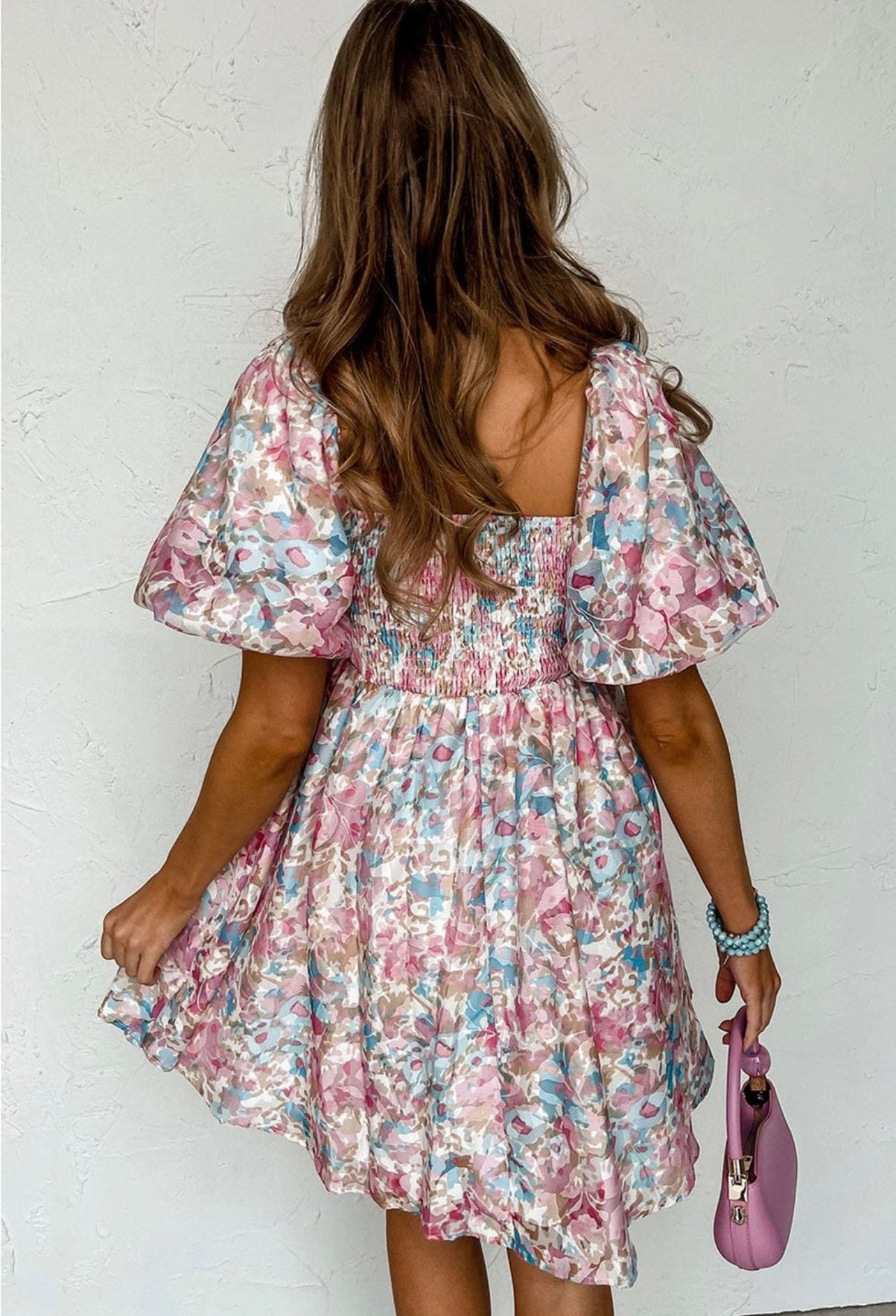 Ajay Floral Sqaure Neck Mini Dress