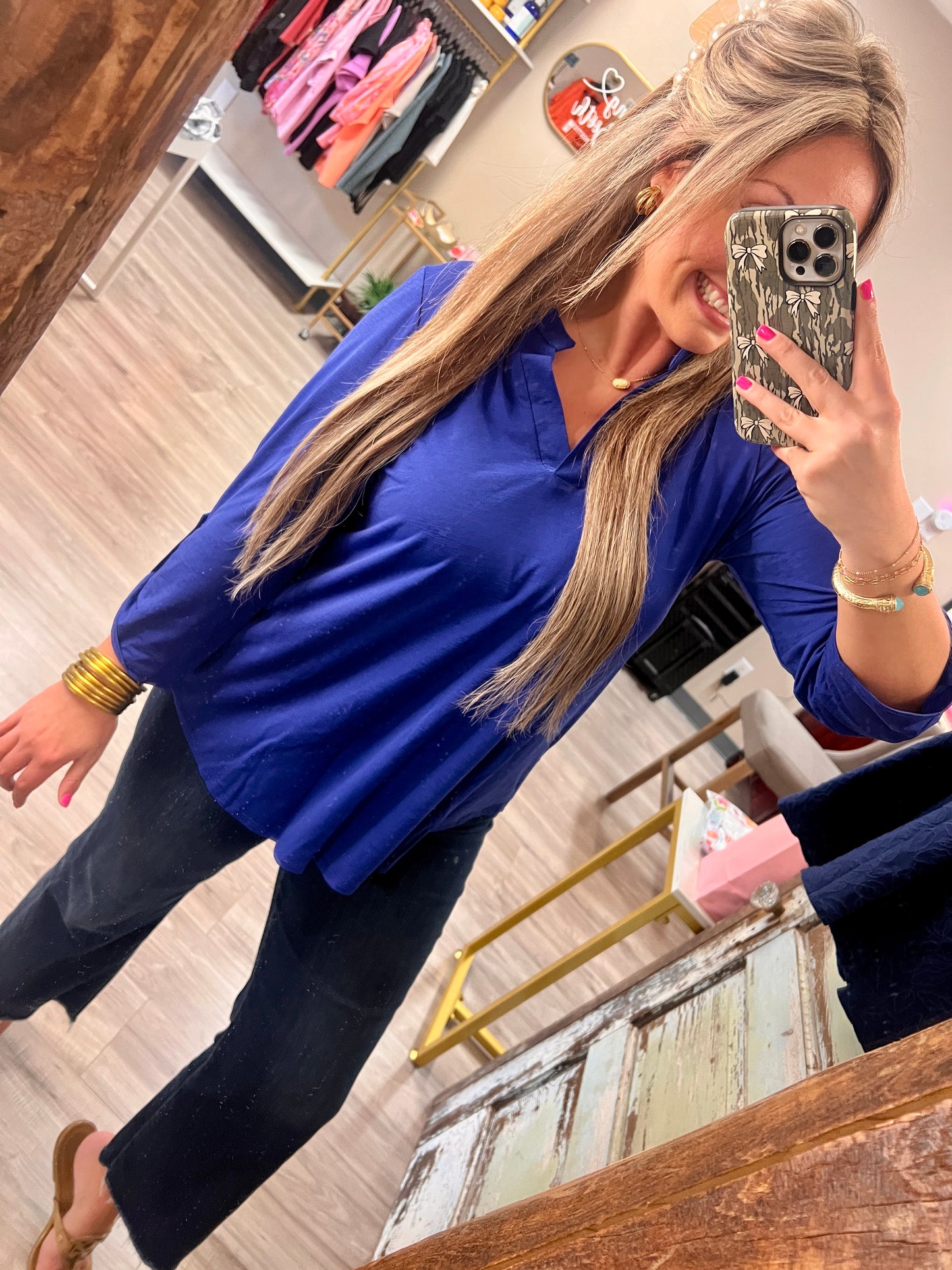 Signature Mandarin Collar 3/4 Sleeve Top (3 COLORS)