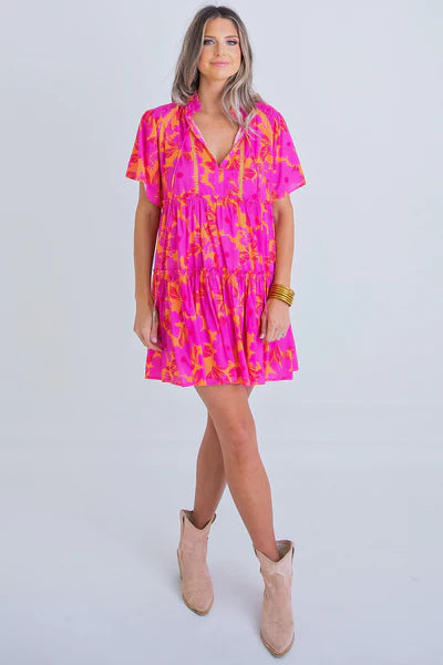 Karlie: Floral Tropical Tier Smocked Shoulder Dress
