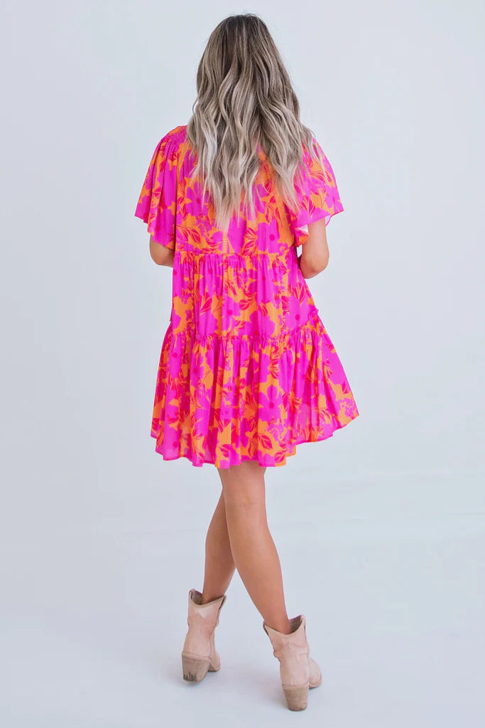 Karlie: Floral Tropical Tier Smocked Shoulder Dress