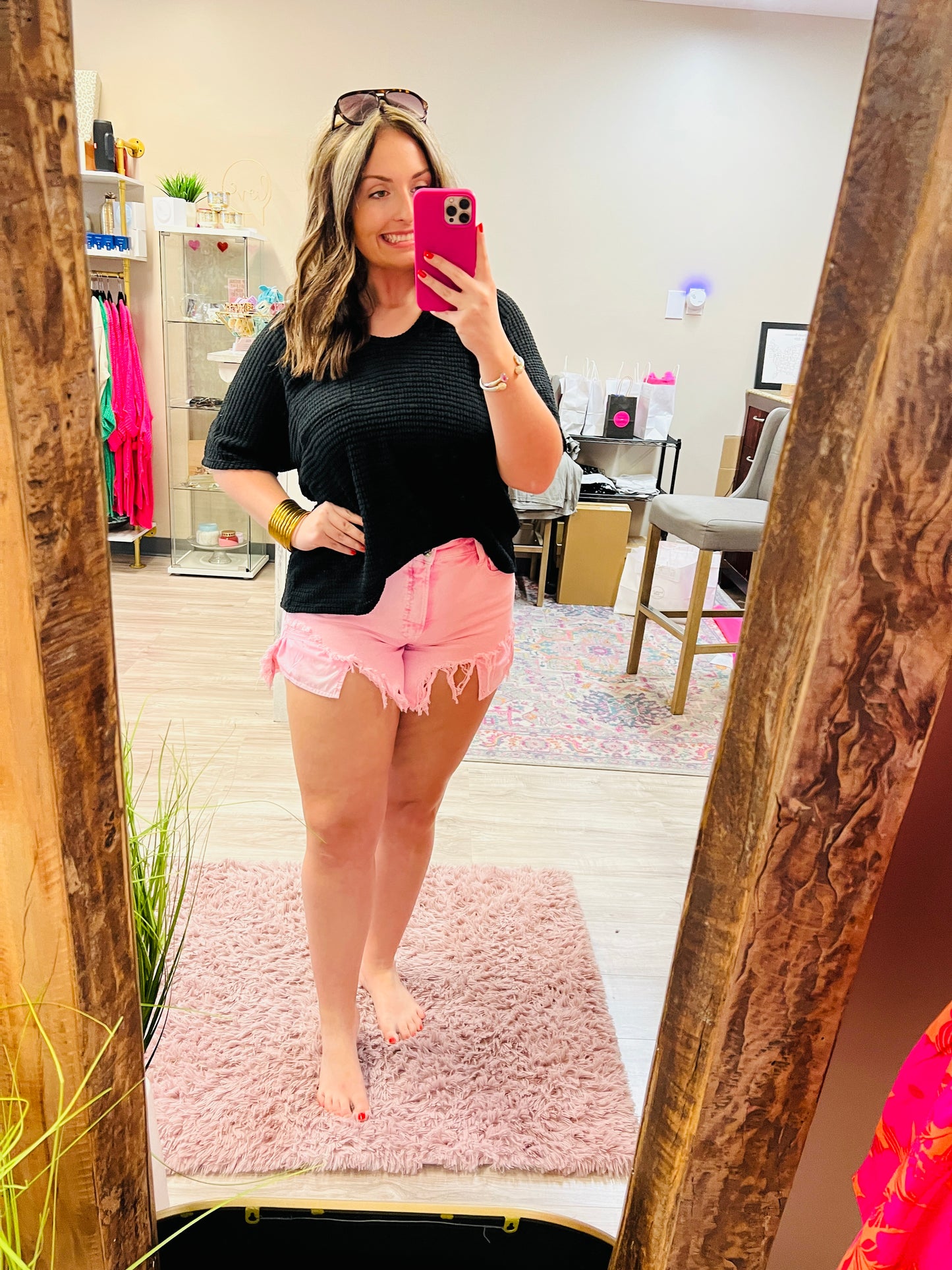 Pink Acid Wash Shorts