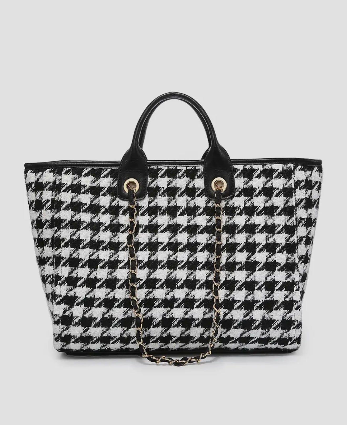 Kristina Satchel with Chain Strap - Houndstooth