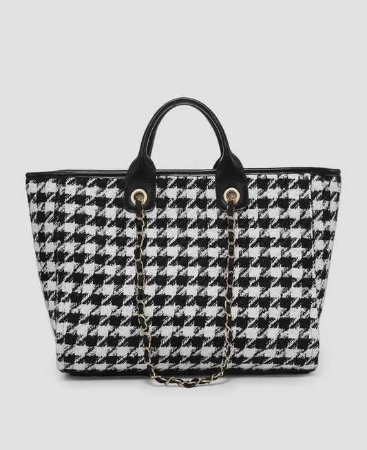 Kristina Satchel with Chain Strap - Houndstooth