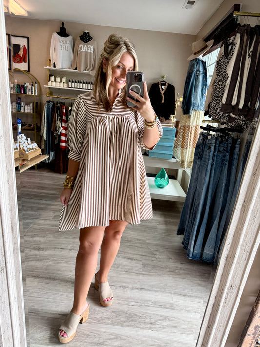 Seersucker Spice Brown Dress