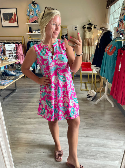 Hot Pink Mandarin Dress