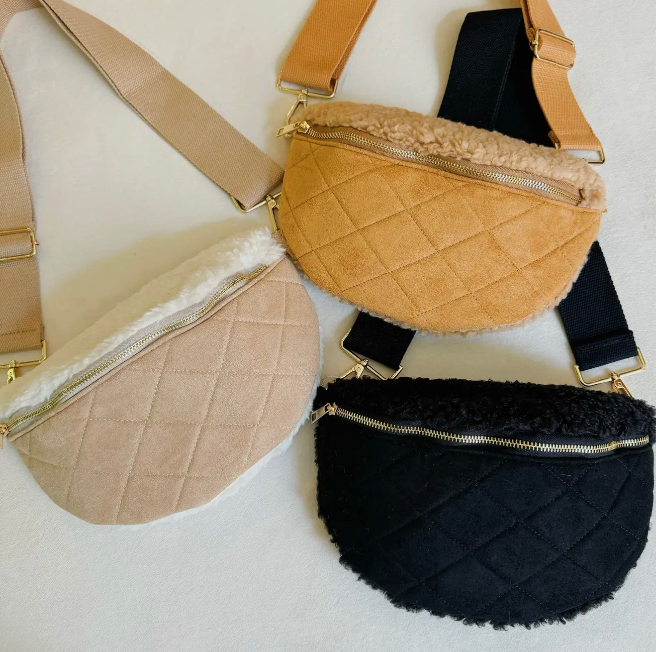 Fuzzy & Quilted Sling Bag