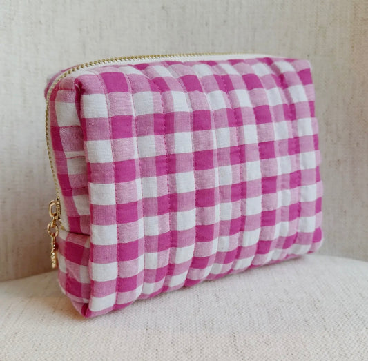 Pink Gingham Cosmetic Case