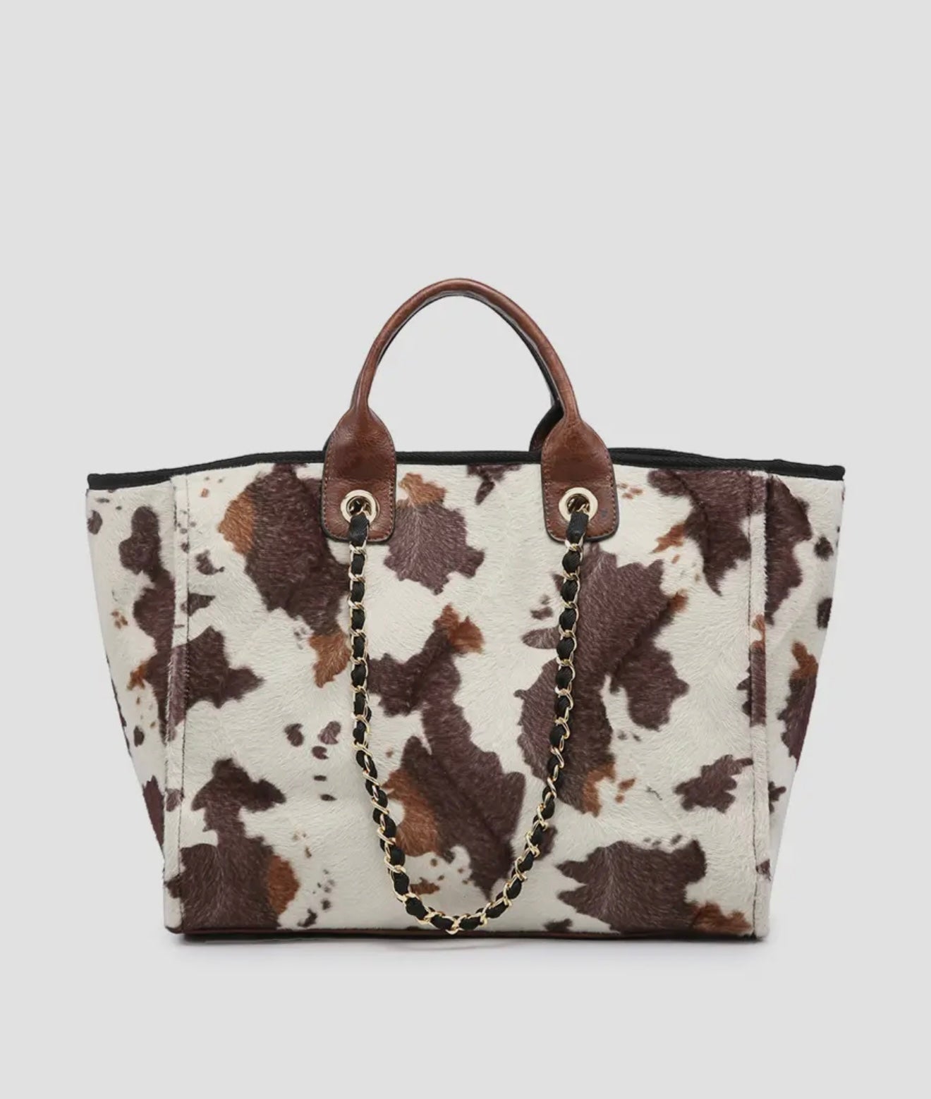 Kristina Satchel with Chain Strap - Cow Brown