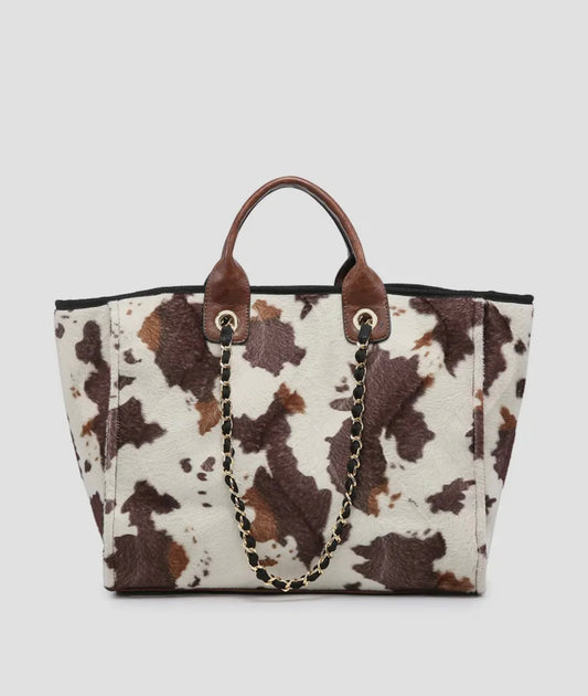 Kristina Satchel with Chain Strap - Cow Brown