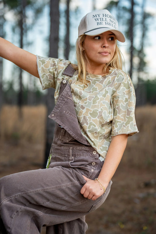 Local Girl Boxy Crop T-Shirt-Forest Camo Desert
