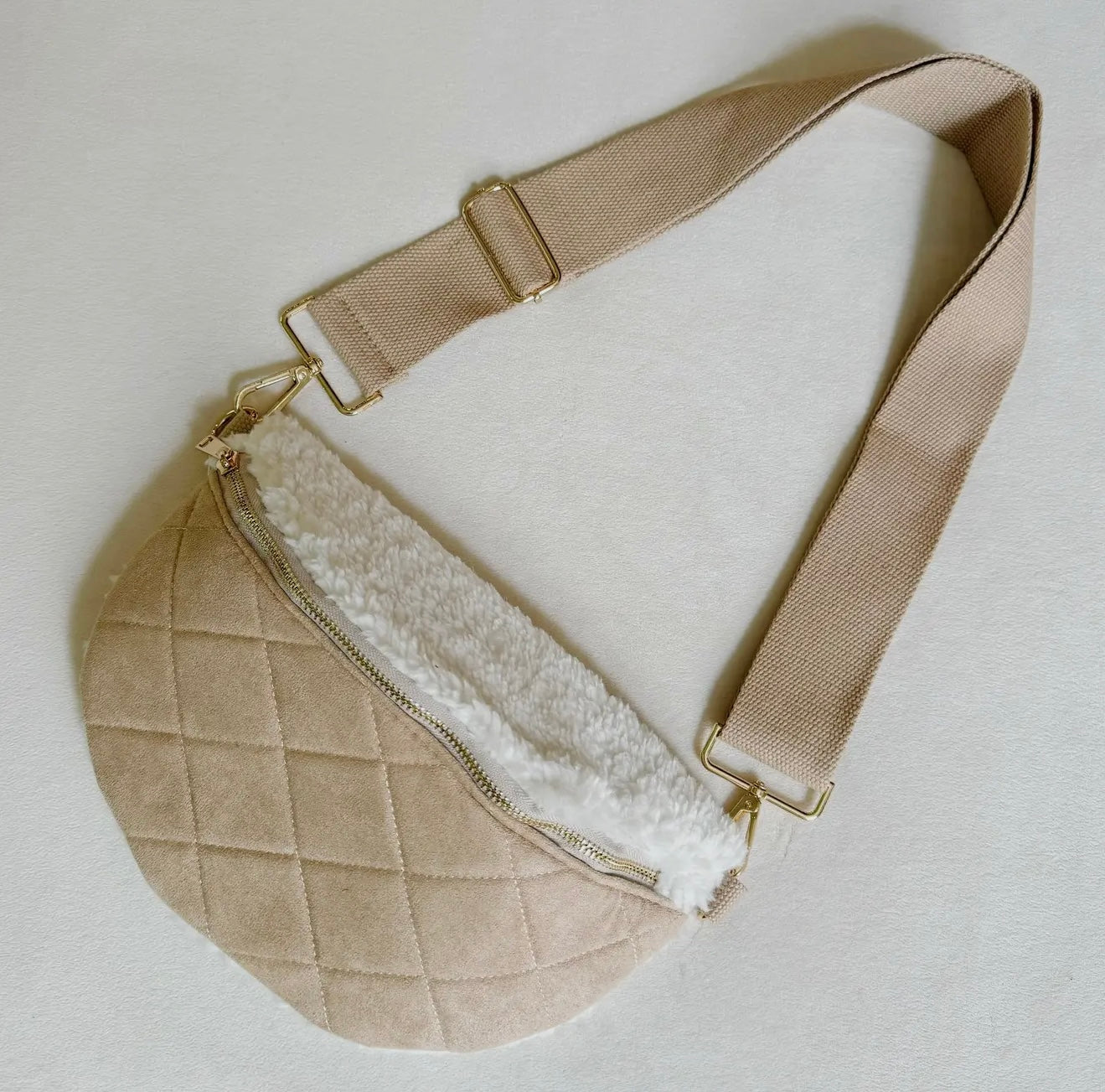 Fuzzy & Quilted Sling Bag