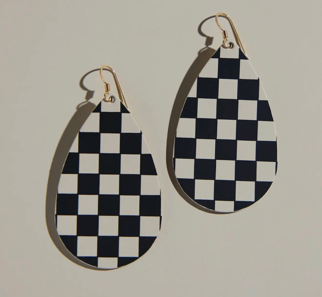 Nickel & Suede Ecru Checkmate Teardrops