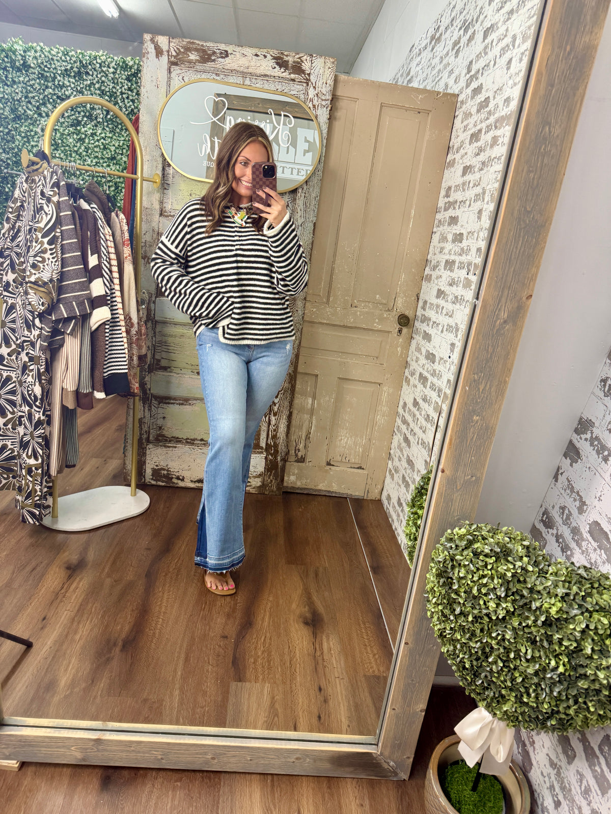 Relaxed Stripe Henley Top