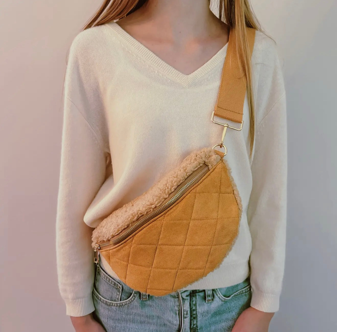 Fuzzy & Quilted Sling Bag