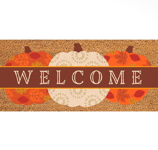 Welcome Fall Pumpkins Flocked Coir Sassafras Switch Mat