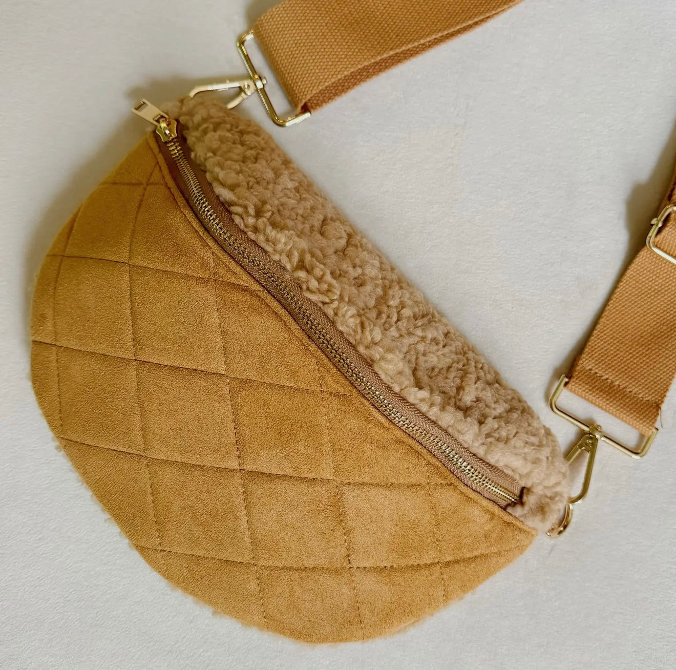 Fuzzy & Quilted Sling Bag