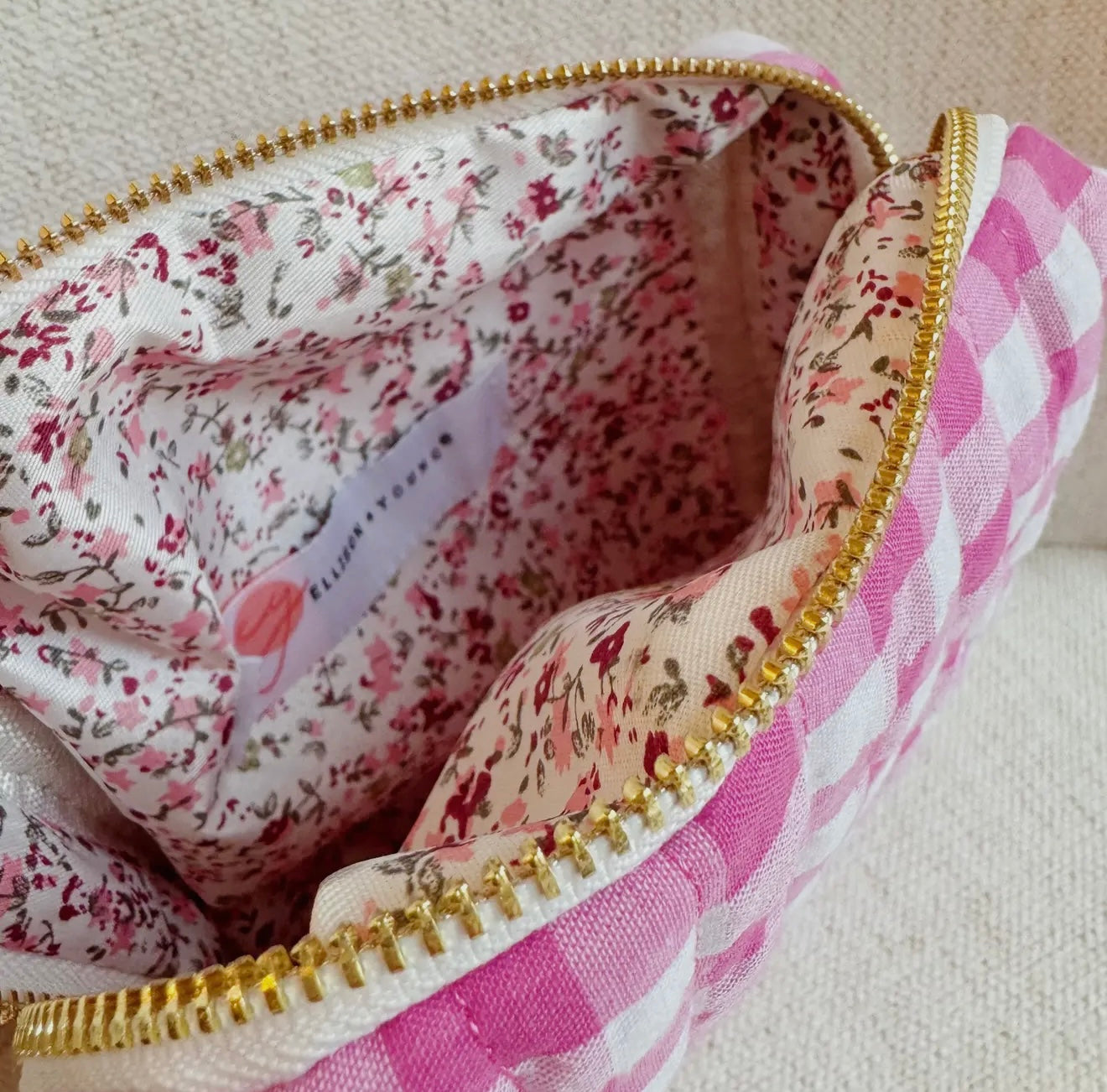 Pink Gingham Cosmetic Case
