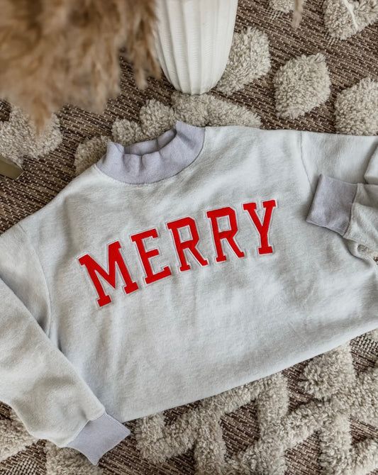 Merry Embroidered Inside Out Mockneck Sweatshirt
