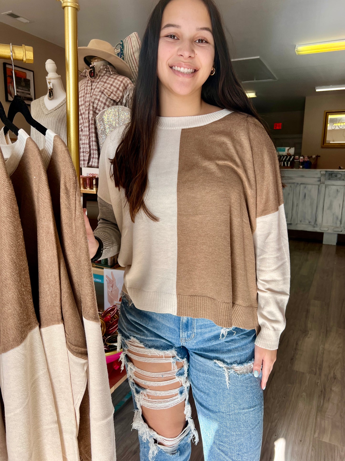 Taupe Color Block Top