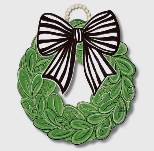 Black and White Bow Wreath Door Hanger