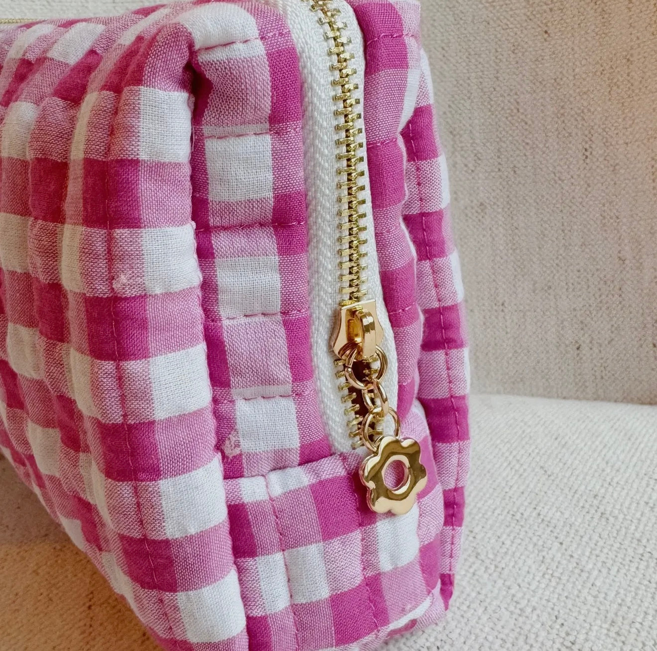 Pink Gingham Cosmetic Case