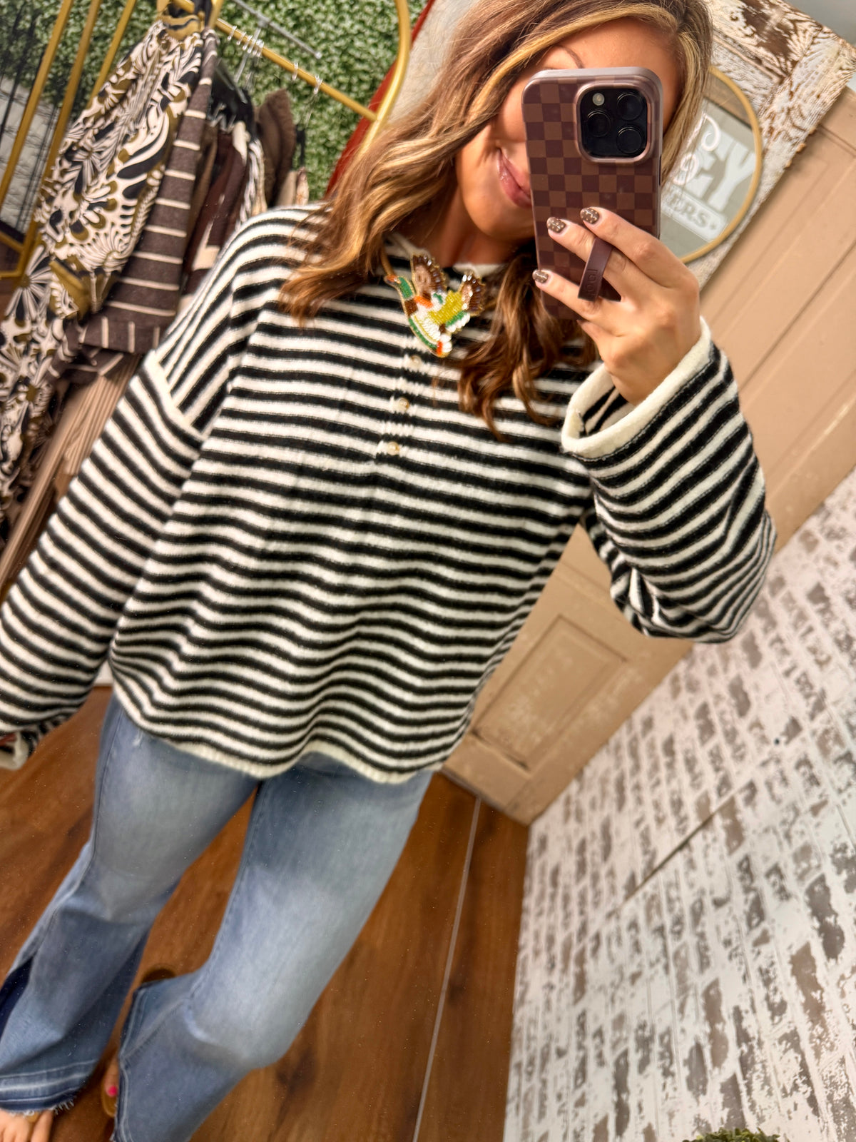 Relaxed Stripe Henley Top