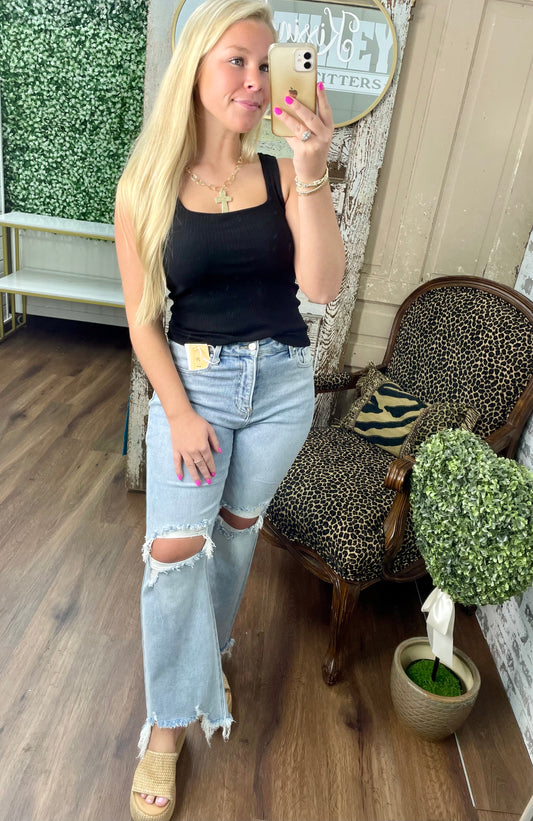 September HR Crop Straight Jeans - Light Wash