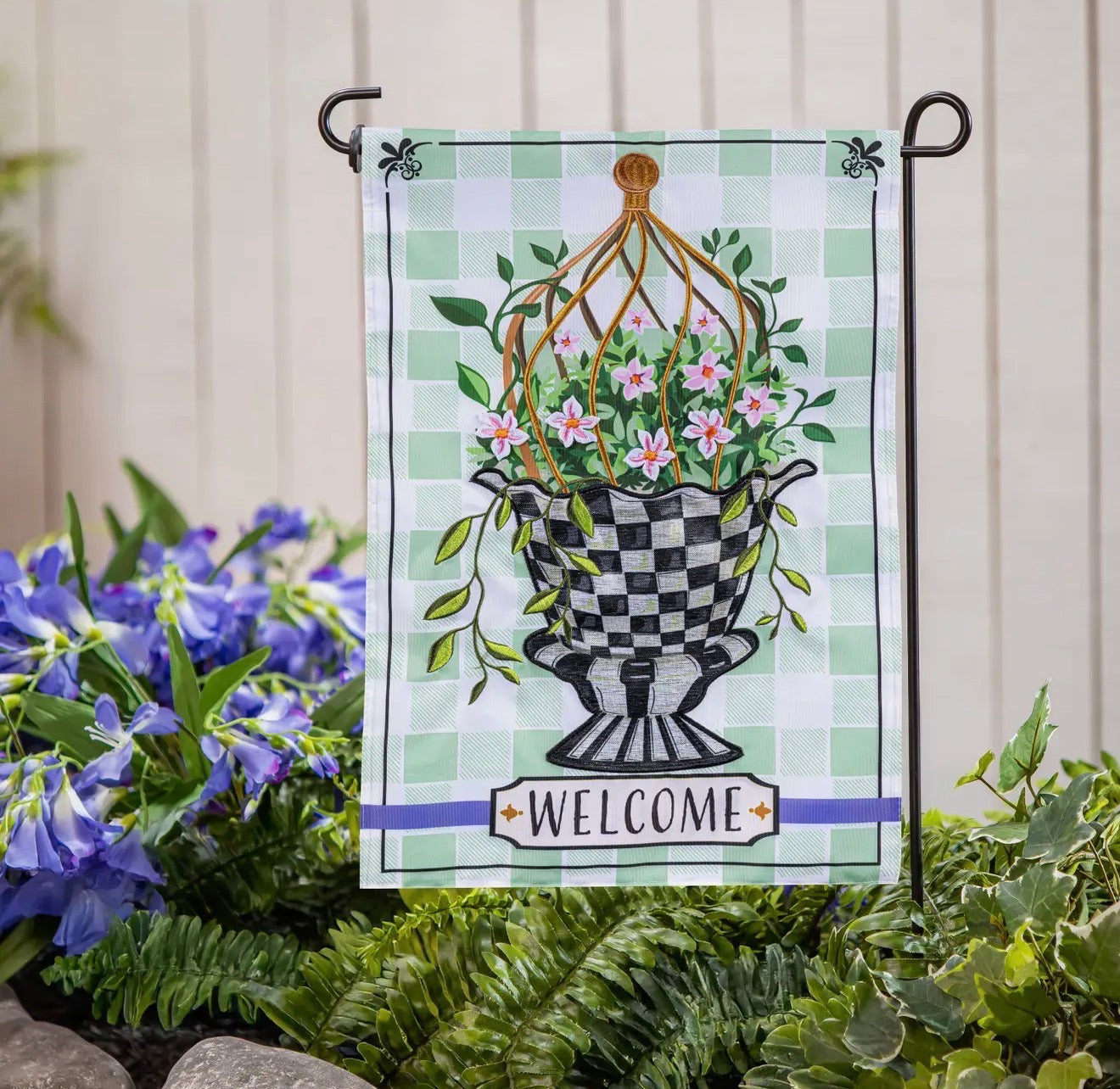 Spring Topiary Appliqué Garden Flag