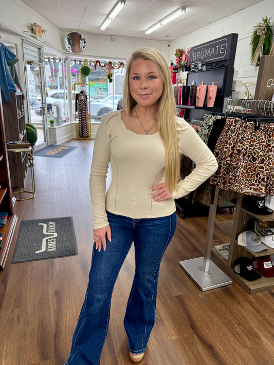 Miss Me Beige Ribbed Top