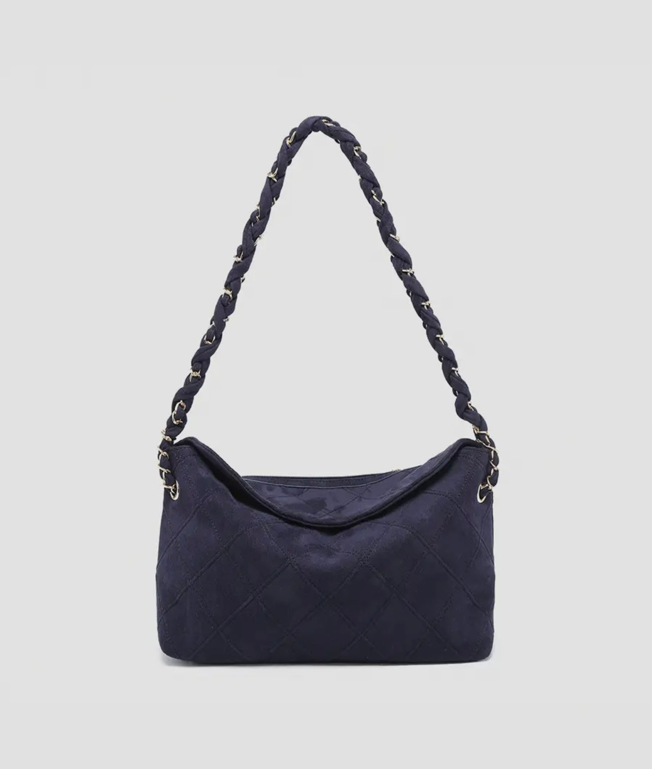 Dominique Faux Suede Quilted Shoulder Bag w/ Braided Chain