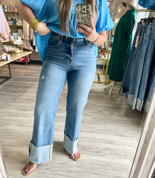 Marie HR Ankle Wide Cuffed Jeans