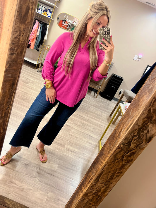 Signature Mandarin Collar 3/4 Sleeve Top (3 COLORS)