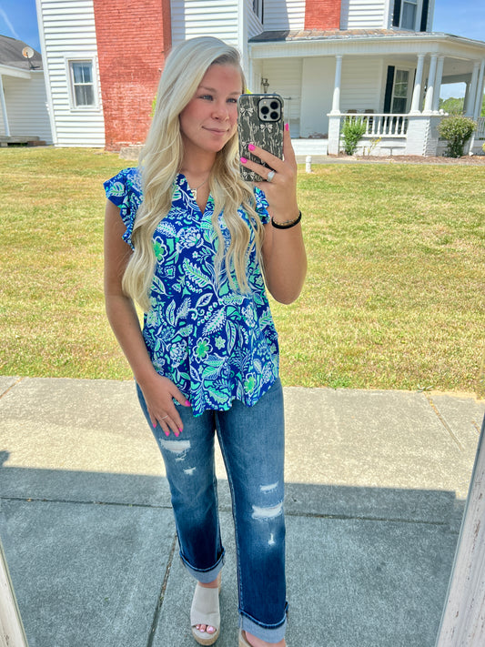 Royal Ruffle Flutter Short Sleeve Top