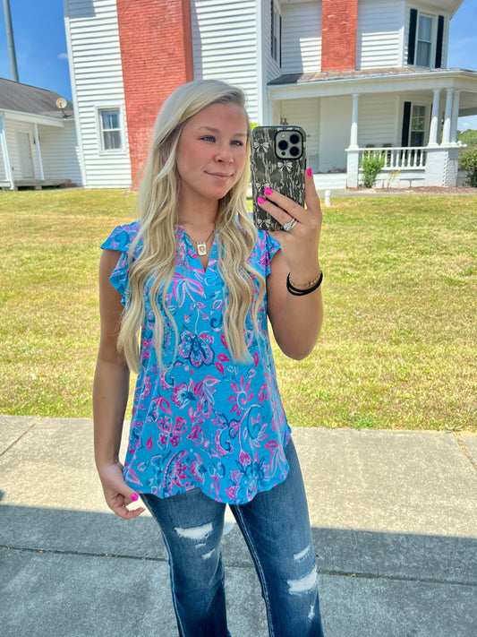 Aqua Mandarin Collar Tank