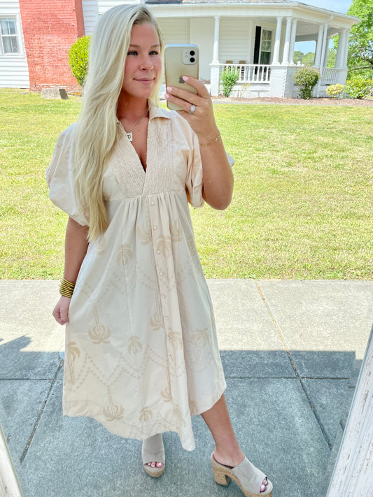 Cancun Embroidered Dress - Stone
