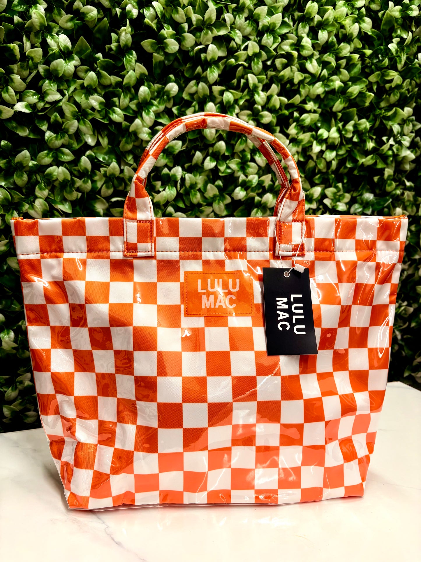 LULUMAC Orange/White Checkered Tote Bag