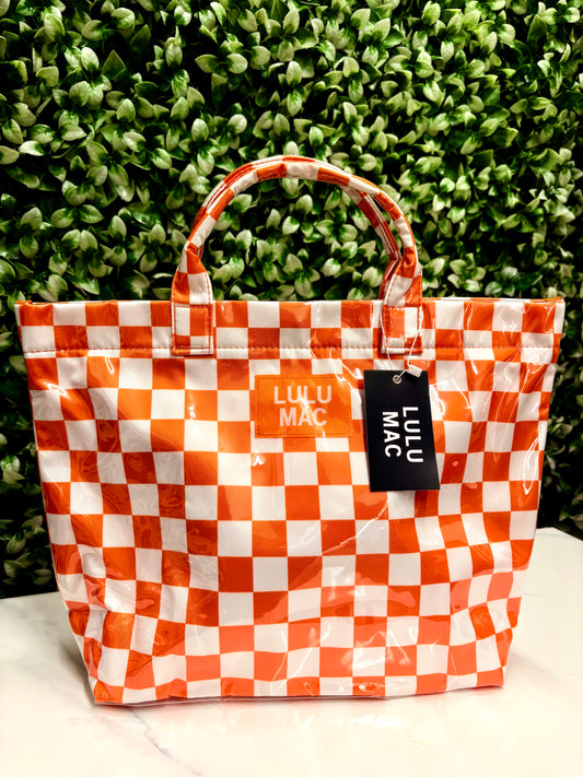 LULUMAC Orange/White Checkered Tote Bag