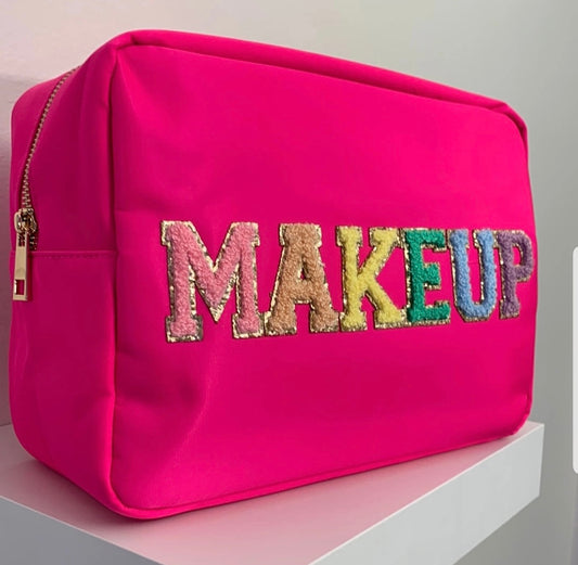 Makeup Hot Pink XL Nylon Varsity Pouch