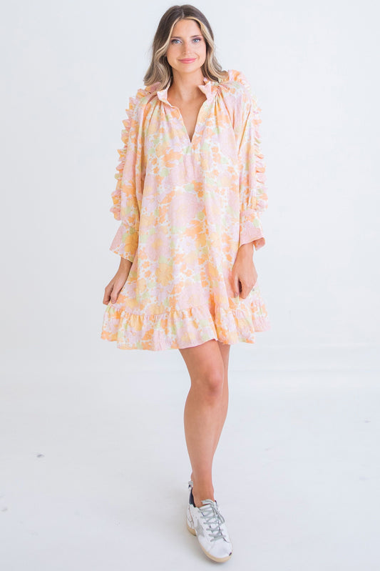 Karlie: Seersucker Pastel Floral Ruffle Sleeve Dress